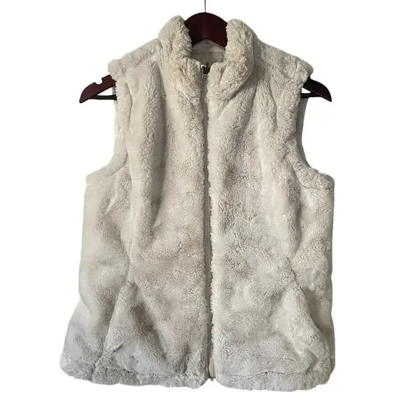 Reversible Zip Up Faux Fur Winter Vest Warm Cozy Luxe Apres Ski Bunny Cream XS/S - Picture 2 of 8